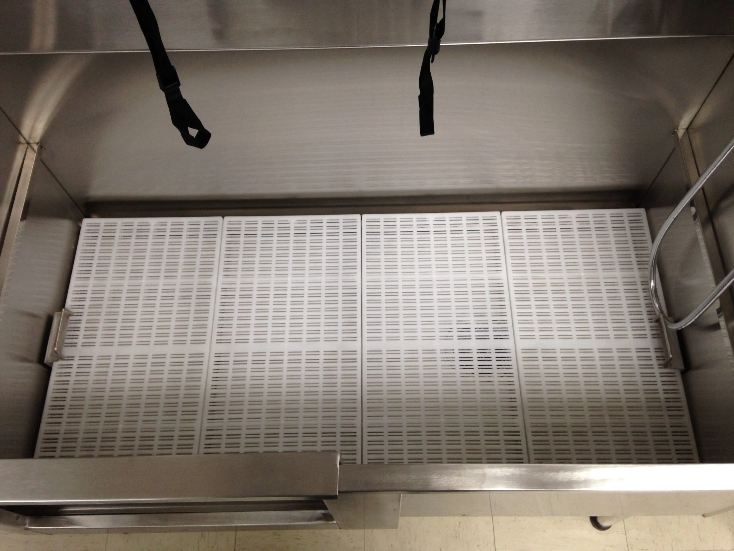 Bain toilettage fixe pour chien et chat. Acier inox, douche et escalier inclus