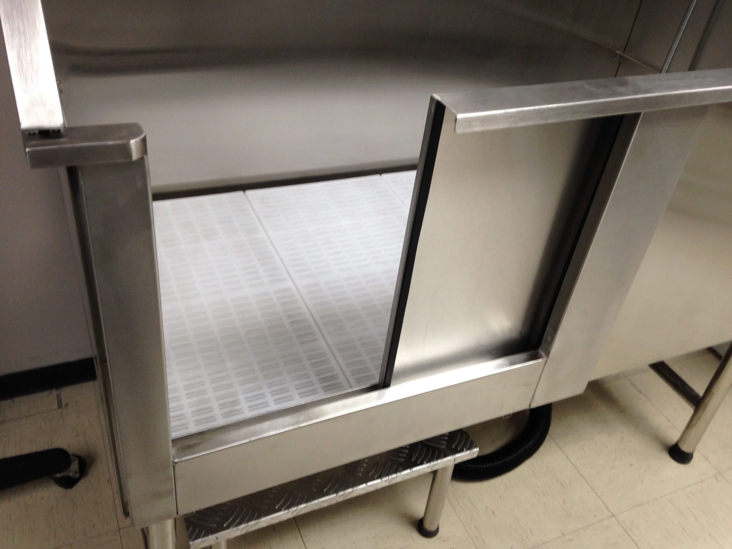 Bain toilettage fixe pour chien et chat. Acier inox, douche et escalier inclus
