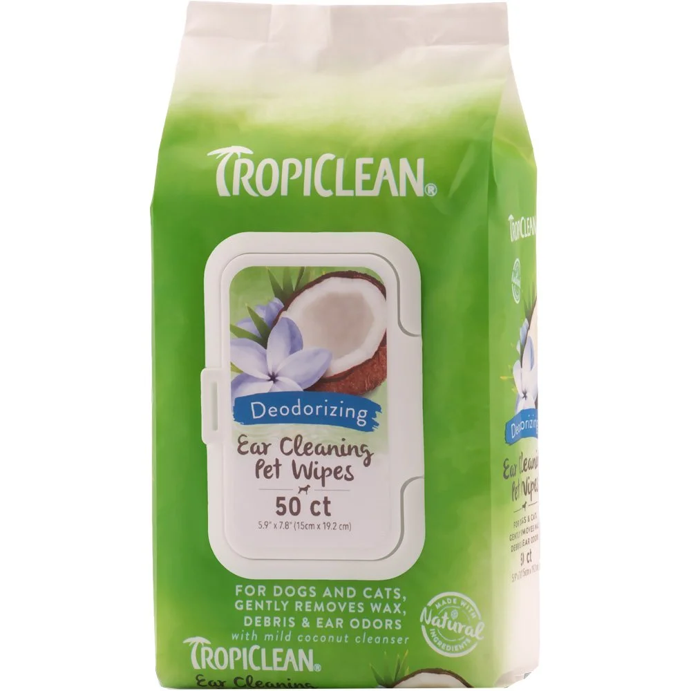 Lingettes nettoyantes pour oreilles des animaux, Tropiclean  (50 feuilles)