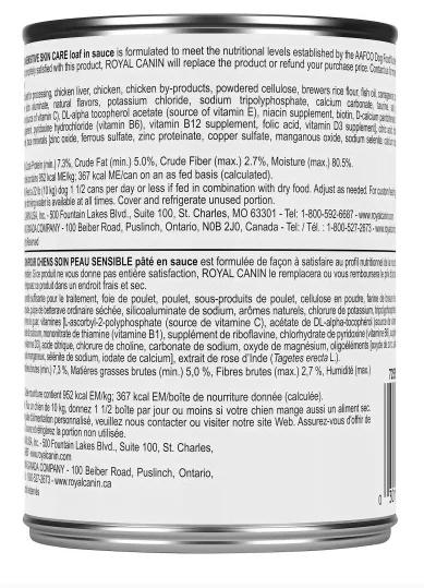 Conserve soin peau sensible chiens pâté en sauce Royal canin, 385g