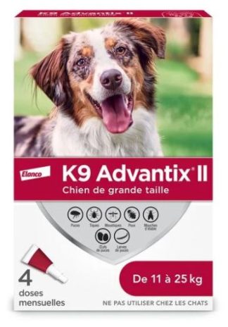 Traitement contre les puces et les tiques pour chiens de grande taille de, K9 Advantix II Flea and Tick Treatment for Extra Large Dogs weighing over 11 to 25kg