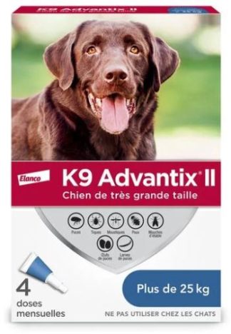 Traitement contre les puces et les tiques pour chiens de plus de 25 kg, K9 Advantix II , K9 Advantix II Flea and Tick Treatment for Extra Large Dogs weighing over 25 kg
