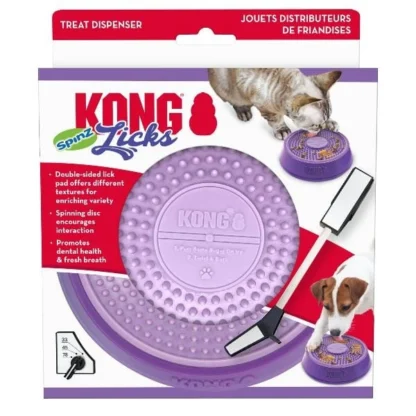 Tapis de léchage tournant pour chat ou petit chien, Kong Spinz licks, mauve