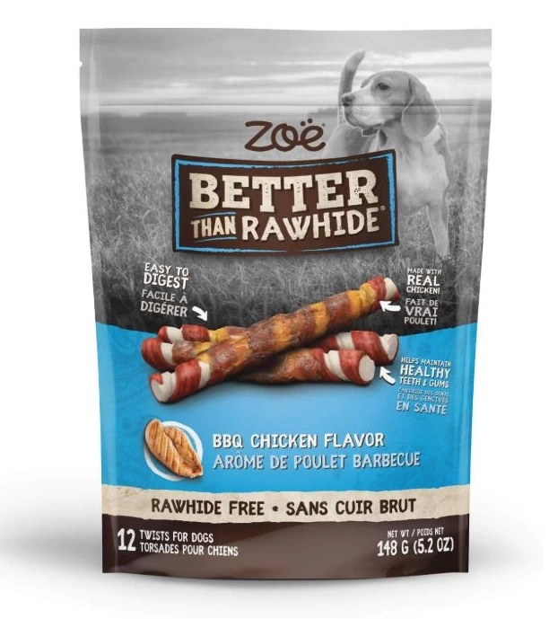 Batonnet de torsade de poulet pour chien, poulet barbecue, sans cuir brut, Better Than Rawhide, Zoë
