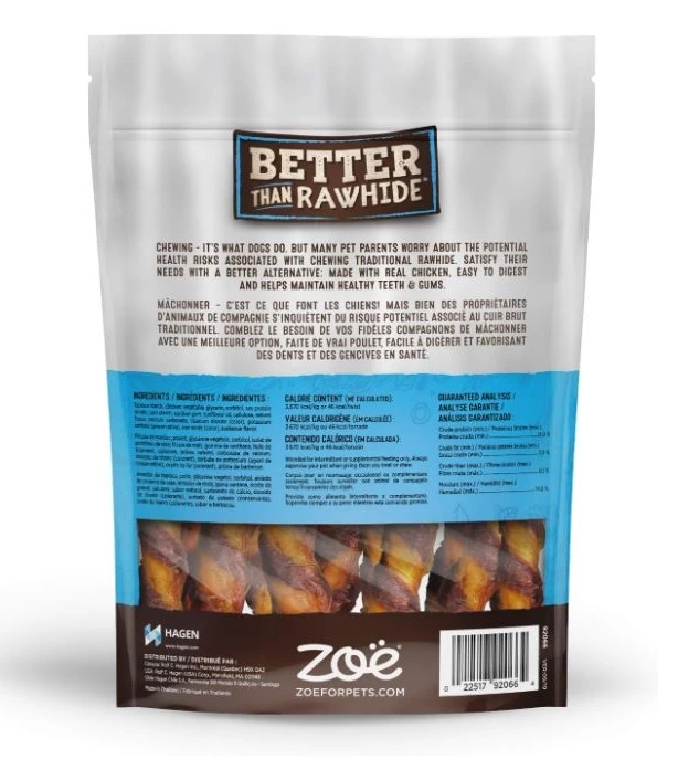 Batonnet de torsade de poulet pour chien, poulet barbecue, sans cuir brut, Better Than Rawhide, Zoë